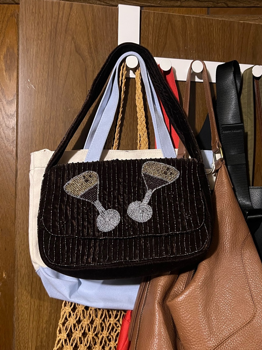 Velvet Beaded Espresso Martini Shoulder Bag